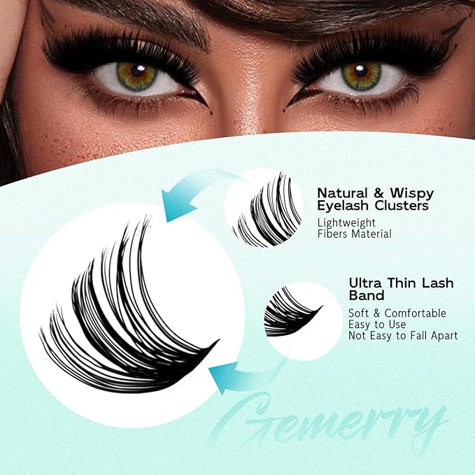 GEMERRY Lashes Clusters Kit Thick Lash Clusters 4 Styles 882Pcs Fluffy Lash Clusters Kit with Waterproof Bond and Seal Remover Tweezers for Beginners（60P+80P+100P+200P）