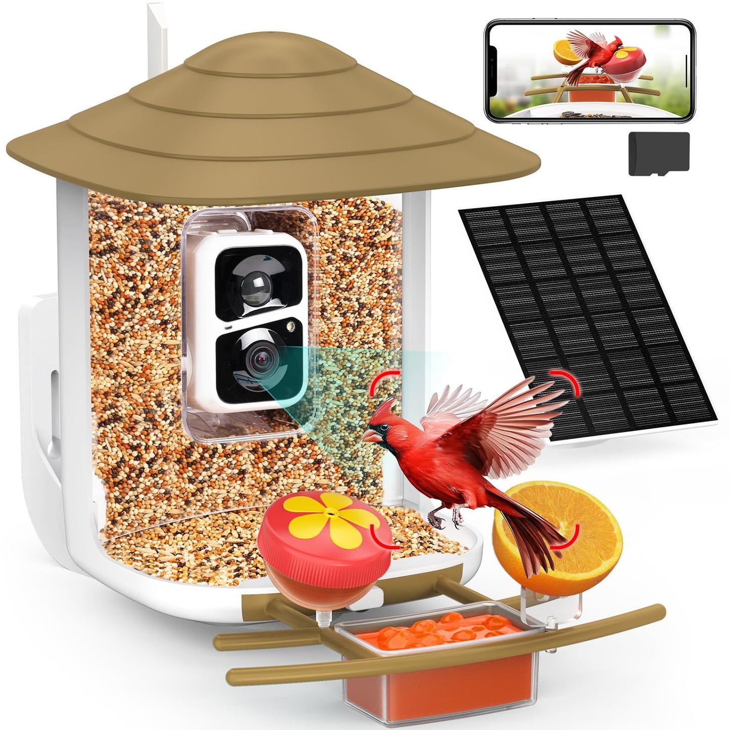 birdsnap® TUC Bird Feeder with Camera 2K HD Live with 32GB Card Auto Detect & Notify AI Identify Camera Birds Feeders Solar Powered Wireless Outdoors Backyard Gift for Mom Dad Birds Lover, 2.4G WiFi