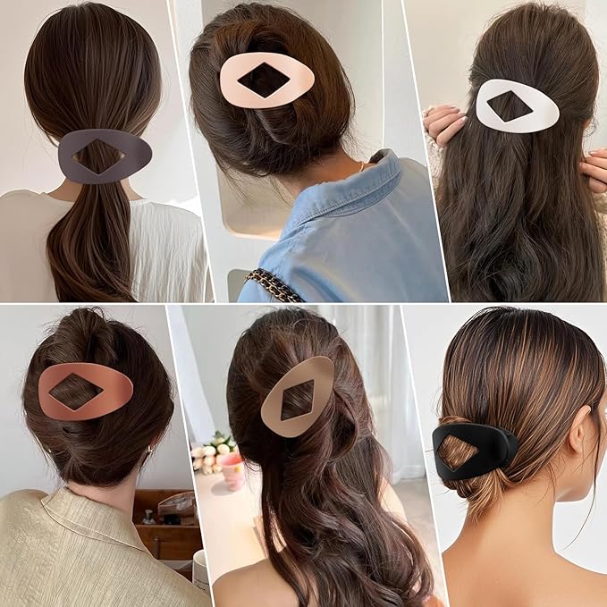 Large Flat Round Hair Clips Oval Claw Clips for Thick Medium Thin Hair 6Pcs Non Slip Strong Hold Barrettes Duckbill Accessories for Women Girls Matte Solid Neutral Color