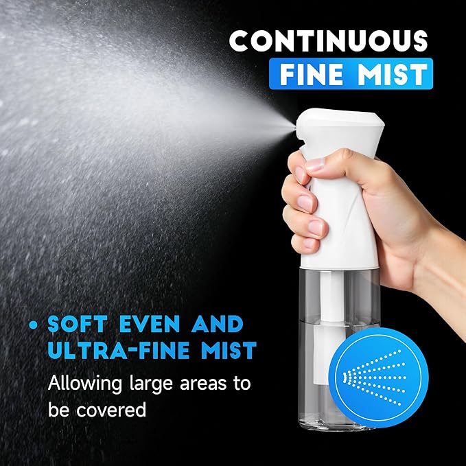 3 Pack Continuous Spray Bottles - Ultra Fine Mist Sprayer, Refillable Water Sprayer for Hairstyling, Plants, Pets, Cleaning, Skincare (6.8 OZ/200ML,White)