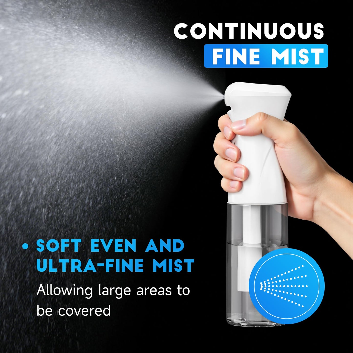 3 Pack Continuous Spray Bottles - Ultra Fine Mist Sprayer, Refillable Water Sprayer for Hairstyling, Plants, Pets, Cleaning, Skincare (6.8 OZ/200ML,White)