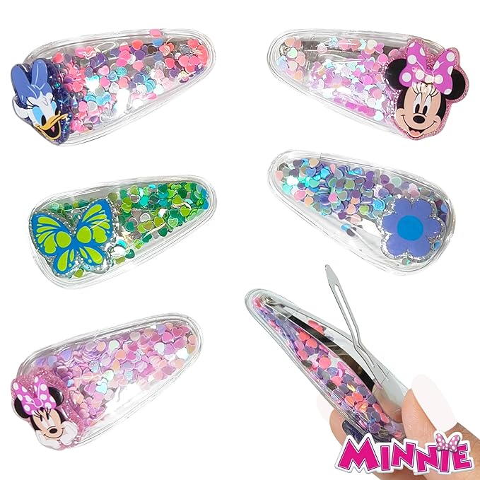 LUV HER Disney Licensed Hair Accessories For Girls, 6pc Magical Confetti Cute Hair Clips with Favorite Disney Character Charms, Minnie and Daisy, Ages 3+