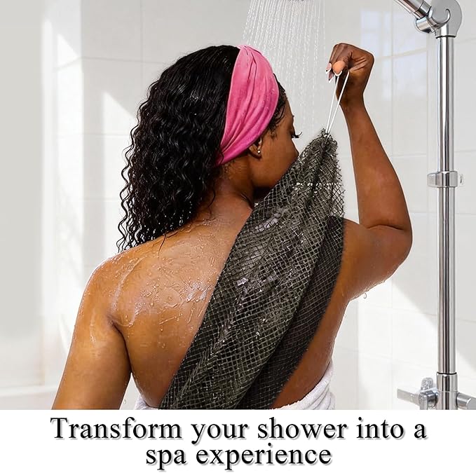SubSahara Authentic African Net Sponge - 2 Pack Exfoliating Bath & Shower Loofah Sponge for Body & Face, Gentle Scrubber for All Skin Types, Travel, Durable (Black & Pink)