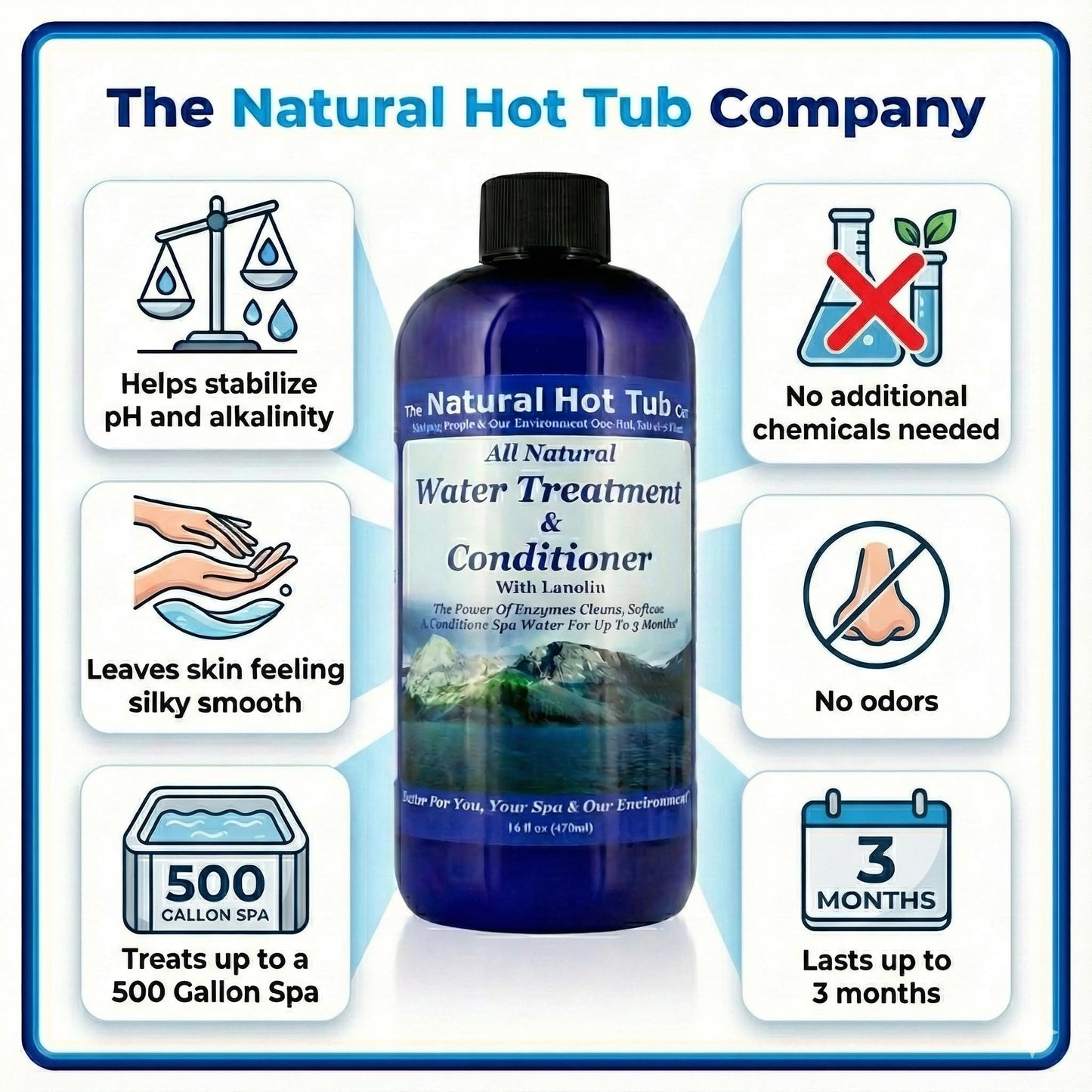 The Natural Hot Tub Company Water Treatment & Conditioner (16oz) – Natural Enzyme Spa Clarifier Softens Skin, Stabilizes pH & Keeps Water Clear for 3 Months – Eco Friendly Solution