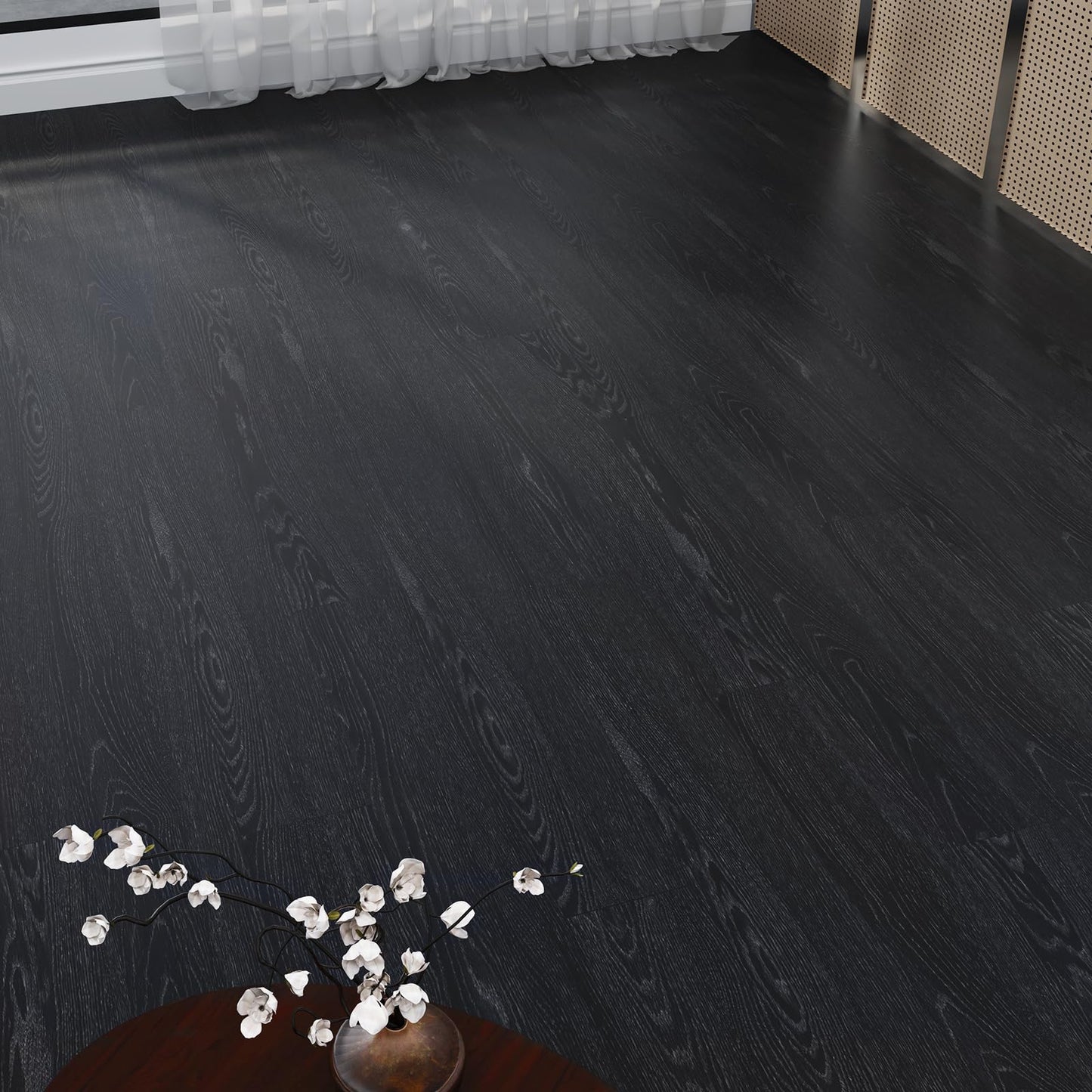 ATOPOSE Black Peel and Stick Floor Tile Waterproof | 36 - Pack 54Sq.Ft | Wood Vinyl Flooring - Nero | Easy DIY Installation for Living Room Kitchen Tool Storage Rental Friendly Basement