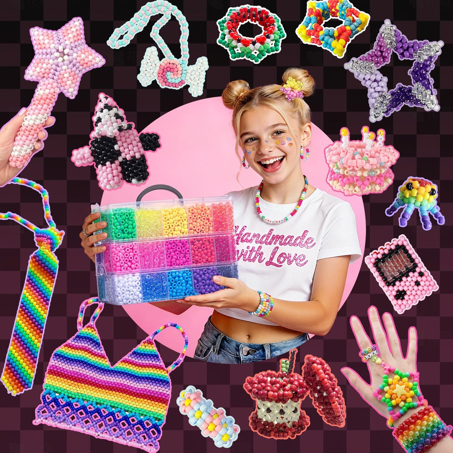 Simetufy 10000Pcs Pony Beads Bulk, 30 Colors Rainbow Kandi Beads for Hair Braiding Bracelet Making Kandi Jewelry Key Chains DIY Crafts Gifts Christmas Gifts (5.73lb, Stack Box)