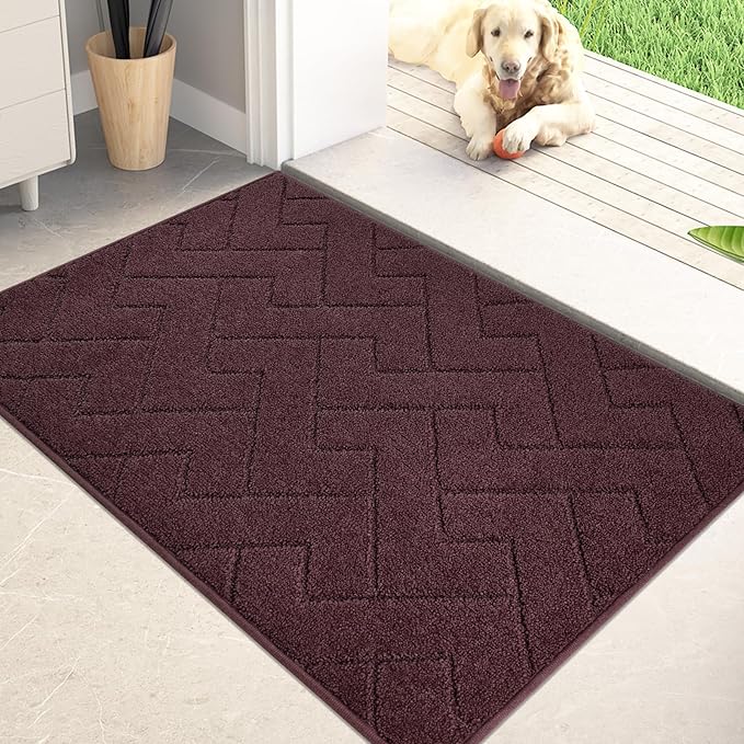 PURRUGS Dirt Trapping Door Mat 20" x 31.5", Non-Slip Machine Washable Entry Rug, Dog Doormat, Indoor Front Door Mat, Super Absorbent Entryway Rug for Muddy Shoes & Paws, Burgundy Red