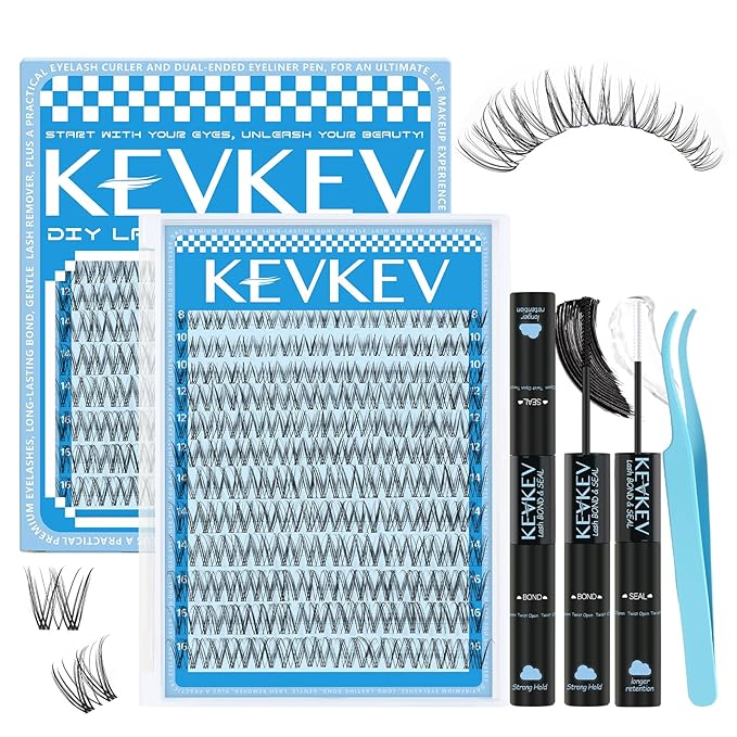 Wispy Lash Clusters Kit Invisible Thin Band Natural Eyelash Clusters 8-16mm Lash Extension Kit Mix Length Clear Band Natural Look Cluster Eyelash Extensions With Lash Bond DIY Lash At Home(Wispy02)