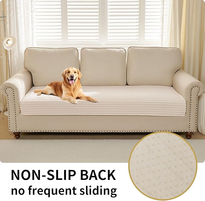HAOMAIJIA Waterproof Couch Cover for Dogs Washable,Faux Fur Pet Couch Covers for Sofa,Soft Dog Bed Cover Non-Slip Couch Covers for 3 Cushion Couch Sofa Pet Friendly (Off White, 35" x 82")