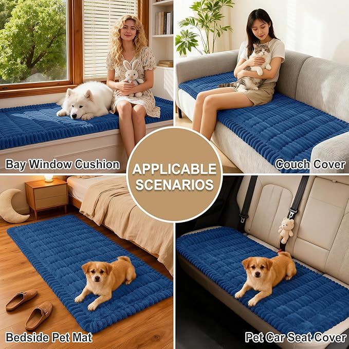hyha Couch Covers for Dogs Washable, Non Slip Plush Dog Sofa Protectors, Fuzzy Pet Couch Covers for 3 Cushion Sofa Pet Friendly (Navy Blue, 27.6" x 88")