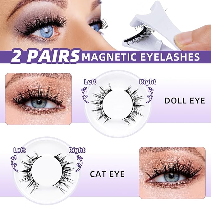 B&Qaugen Reusable Magnetic Lashes Magnetic Eyelashes Natural Look False Eyelashes with Applicator Easy to Wear and Remove Glue-Free Pestañas Magnéticas