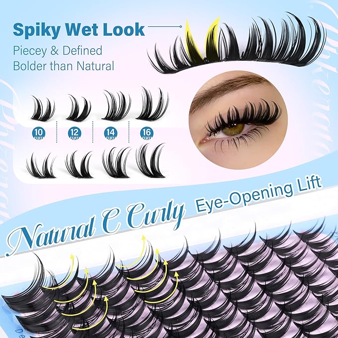 PHKERATA Manga Lash Clusters Wispy Eyelash Clusters Fairy Cluster Eyelash Extensions Natural Anime Individual Lashes DIY Lash Extension with Thin Band, 10-16mm