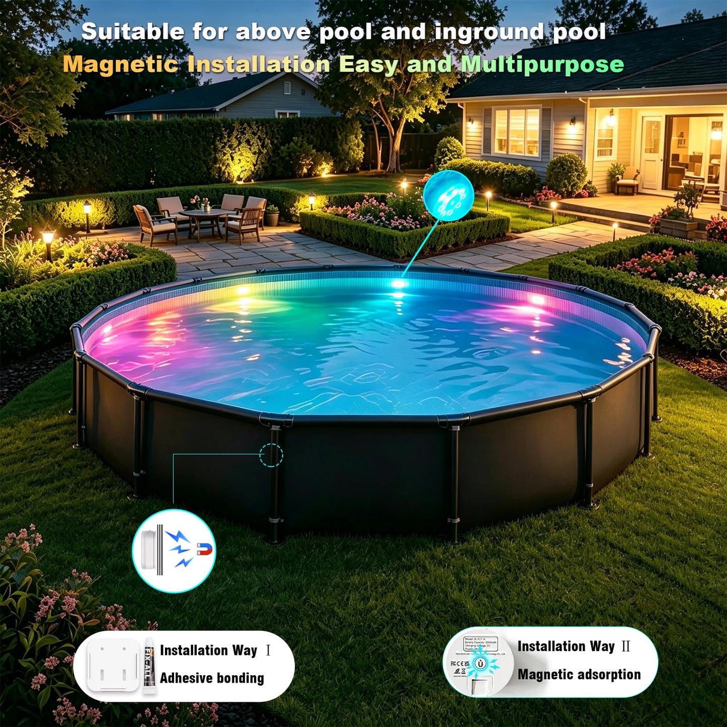 Underwater Pool Lights for Above Ground Pools and Inground Swimming Pools with Remote Timer Off, Magnet RGB Submersible LED Lights Rechargeable Spotlight 16 Colors 9-Mode, Hot Tubs, Fountain -4Pack