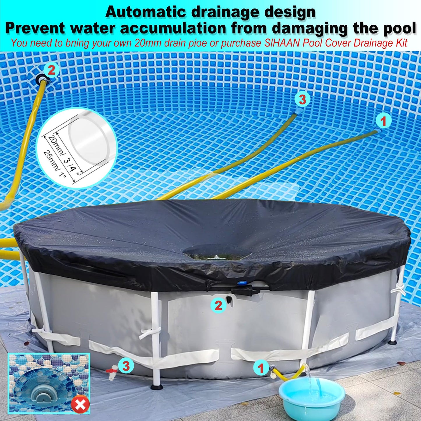 SIHAIAN 16Ft Round Pool Cover, Prevents Water Accumulation Above Ground Pool Cover, Quick Installation and Removal One-Piece Pool Cover, Lockable, Windproof, UV-Resistant, Tear-Resistant Solar Cover
