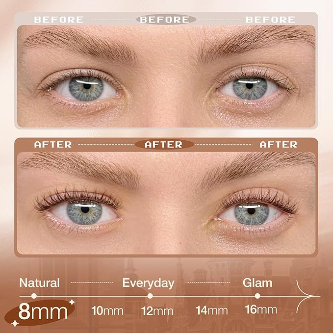 8MM Brown Lash Clusters Short Fluffy Individual Lashes with C Curl & Clear Band, Natural Look for Everyday Wear, Beginner-Friendly - Barely There & "No-Makeup" Makeup Essential