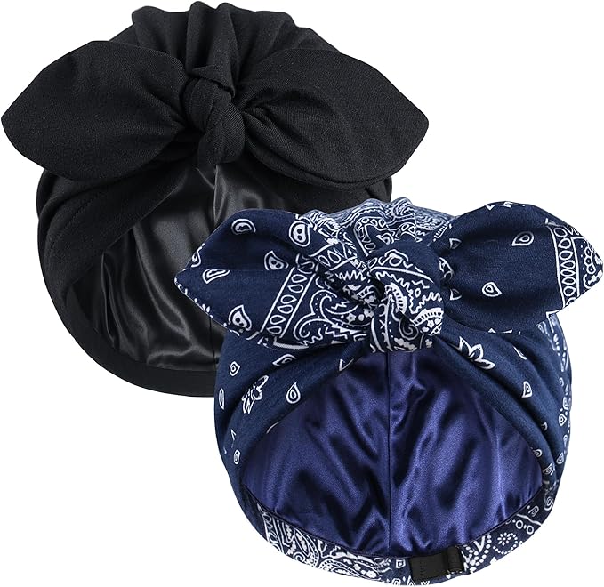 Ababalaya Satin Lined Beanies for Women Chemo Headwear Silky Lined Cotton Sleeping Cap