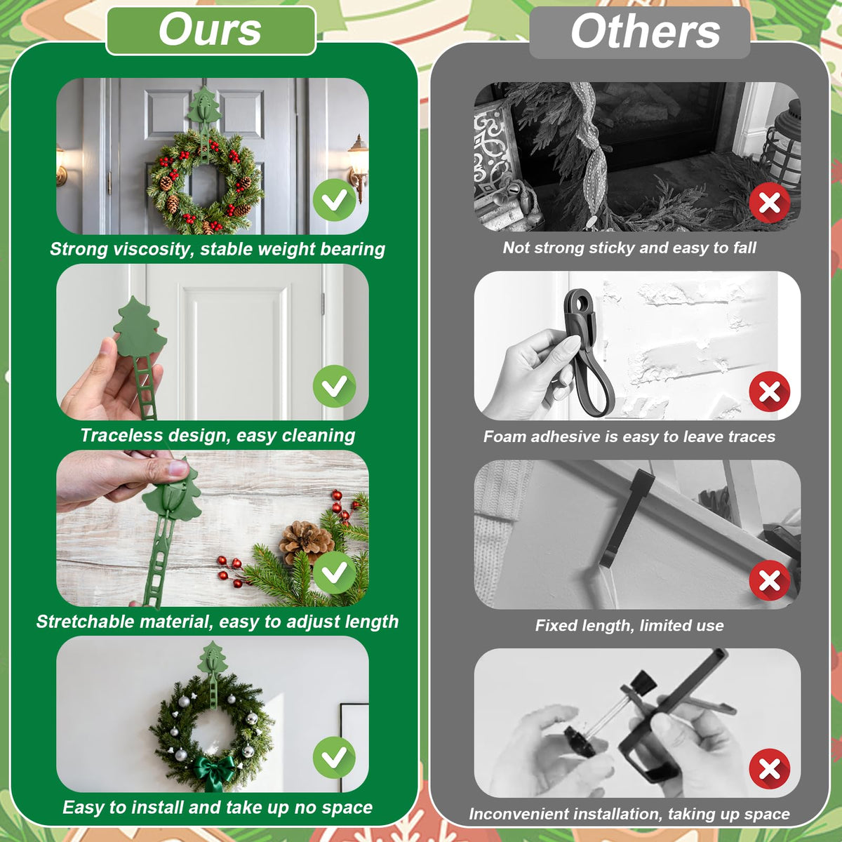 XANGNIER Christmas Garland Hooks for Mantle,Reusable Silicone Garland and Stocking Mantel Holders,Garland Hanging Hooks for Wall,Fireplace,Light,Ornament Decorations,Wreath Door Hanger Christmas Decor