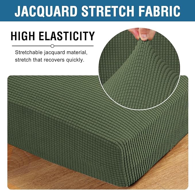 H.VERSAILTEX Super Stretch Individual Seat Cushion Covers Sofa Covers Couch Cushion Covers Slipcover Sets Thick Jacquard Textured Twill Fabric (1 Piece Chair Cushion Cover, Bronze Green)
