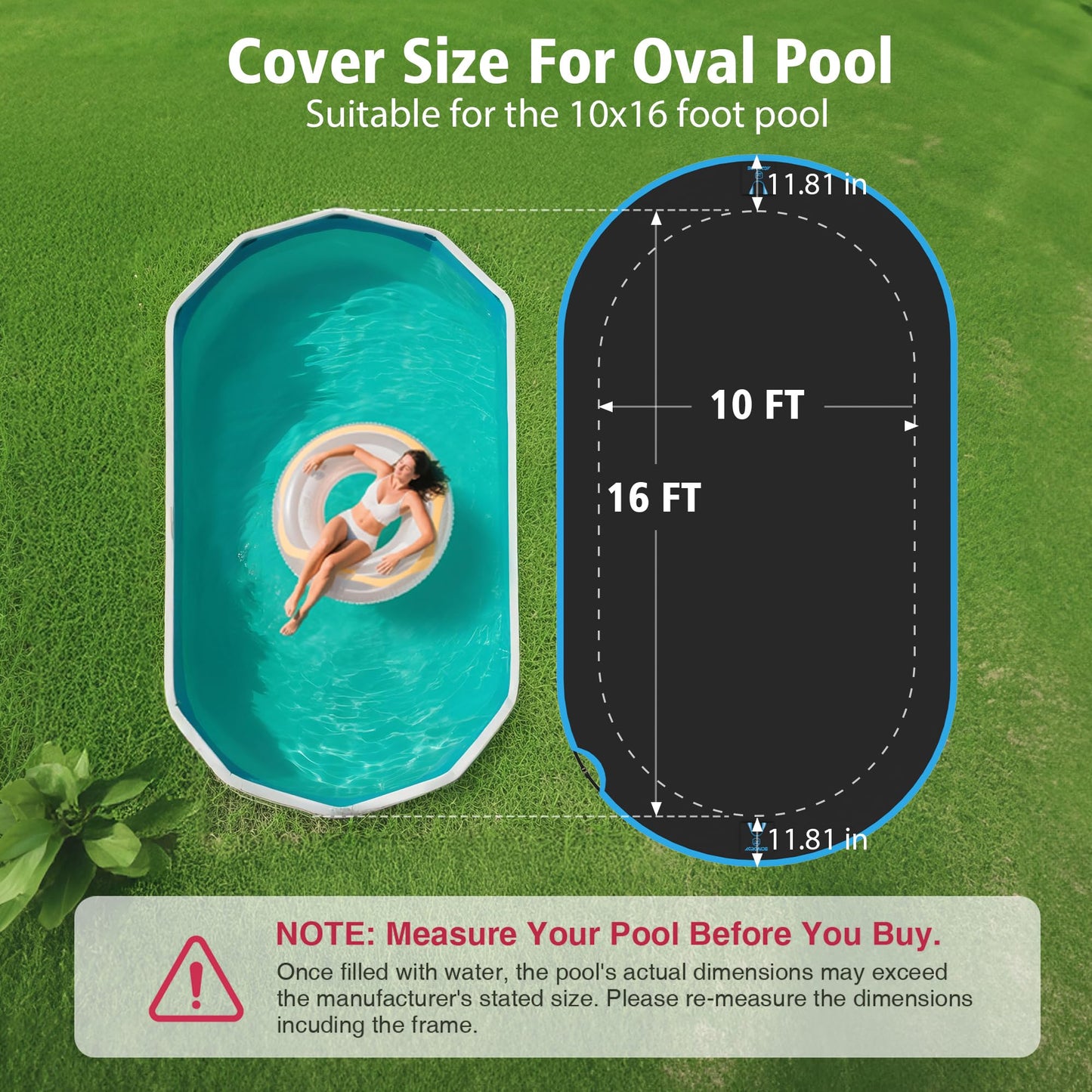AGROAIDE 10x16 Ft Oval Pool Cover, Heavy Duty Pool Cover Protector with Ratchet Tie Downs, 420D Oxford Fabric for All Season Use - Tear Resistant, UV & Dust Proof