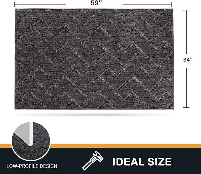 PURRUGS Dirt Trapping Door Mat 34" x 59", Non-Slip Machine Washable Entry Rug, Dog Doormat, Indoor Front Door Mat, Super Absorbent Entryway Rug for Muddy Shoes & Paws, Charcoal