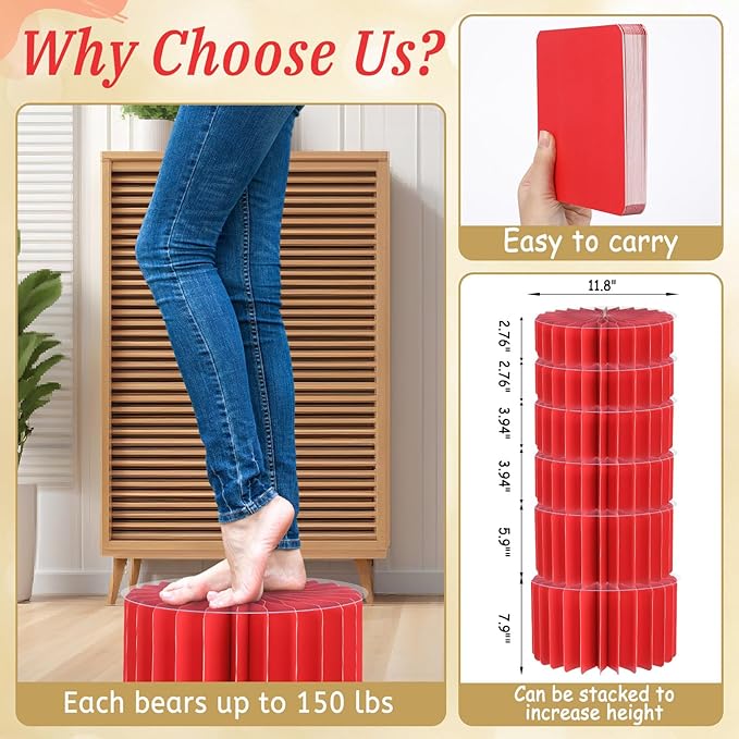 6Pcs Buffet Risers, Valentine's Day Food Risers for Table, Foldable Cake Display Stands, Tall Cardboard Cupcakes Stand for Show Catering Desserts Jewelry Wedding Birthday Party Decoration (Red)