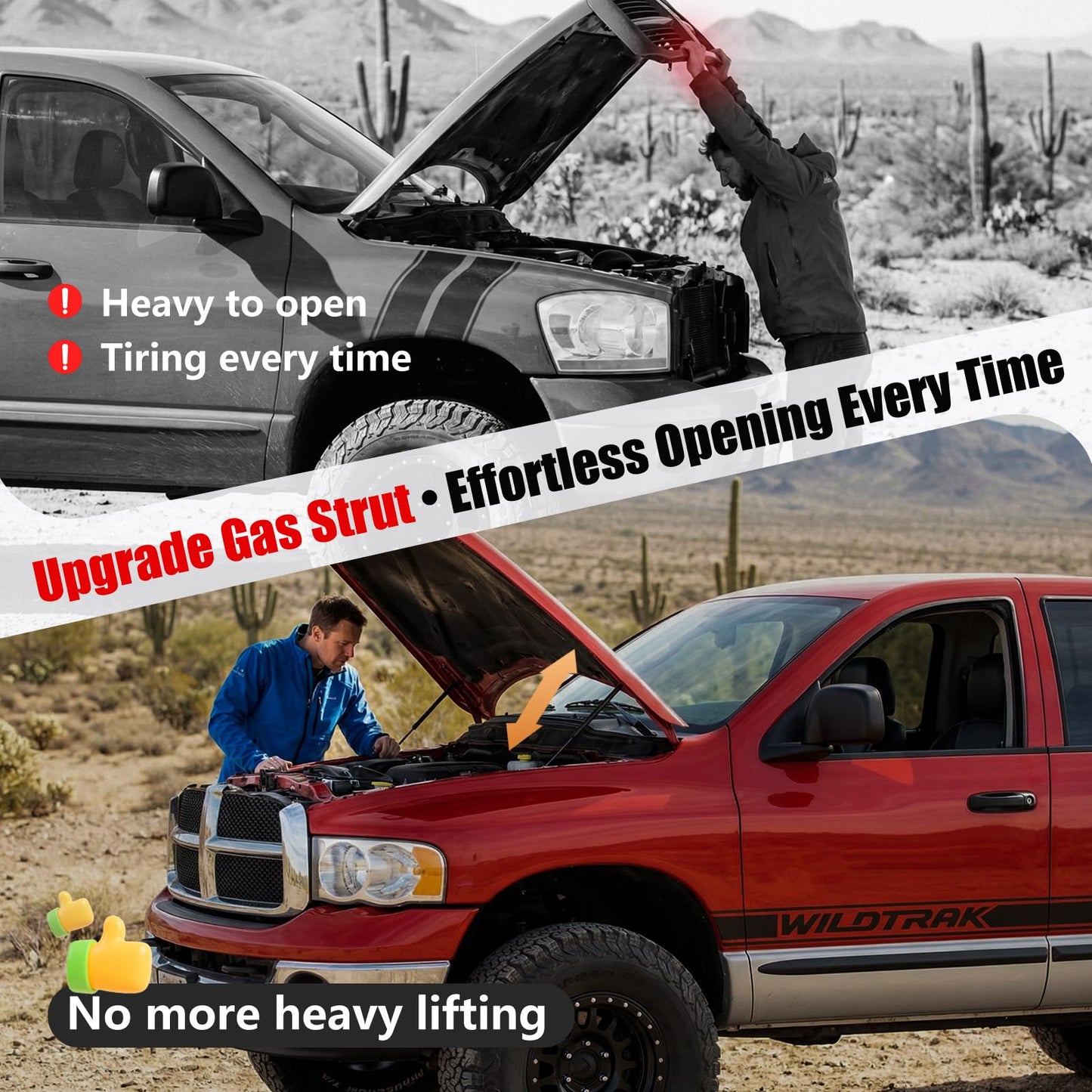 Vepagoo Front Hood Gas Struts Shocks for 2002-2010 Dodge Ram 1500/2500/ 3500/4500/ 5500, 4364 Bonnet Lift Support for Dodge Ram 2002 2003 2004 2005 2006 2007 2008 2009 2010, 2pcs