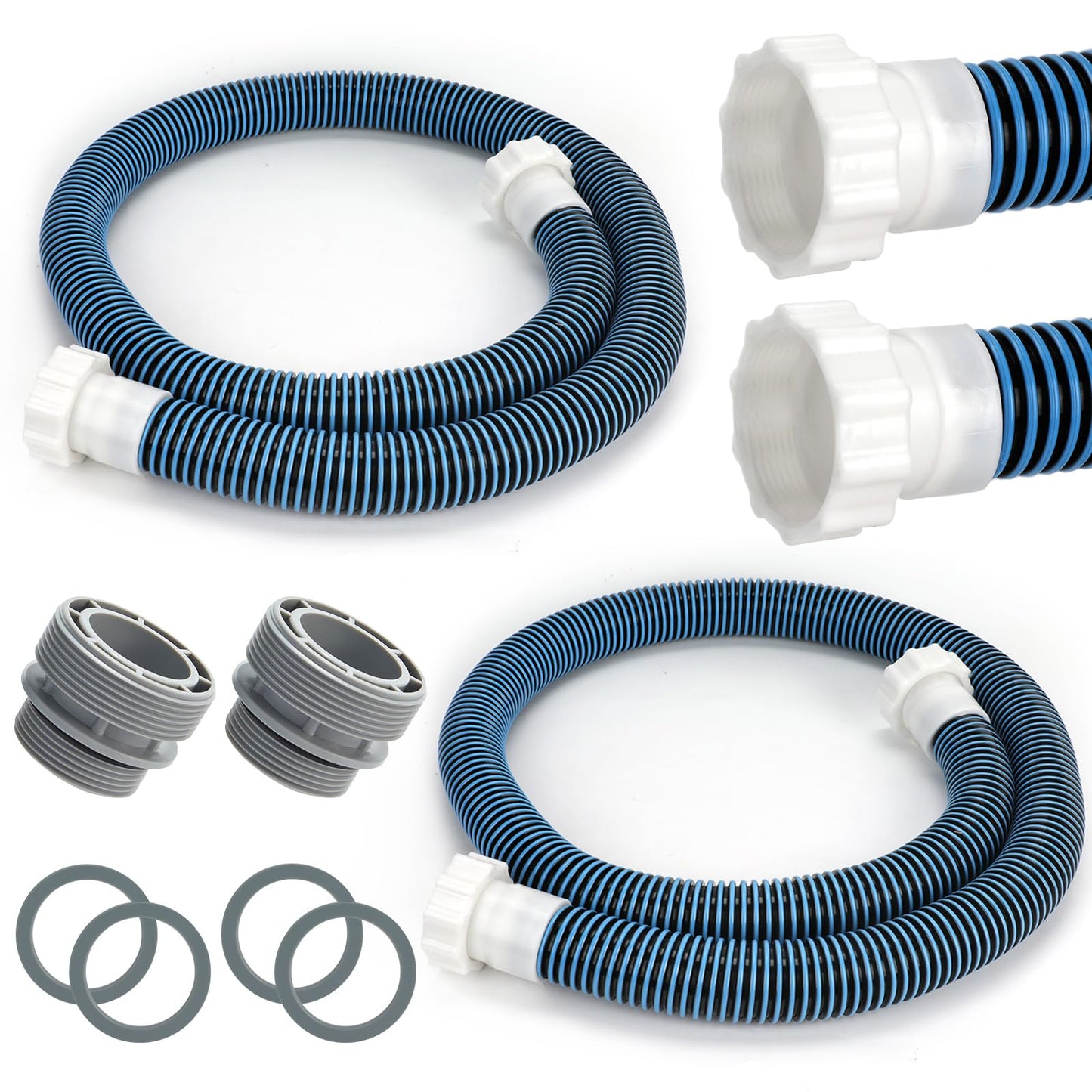 2 Pack 2026 Upgrade EVA Pool Hose with 40mm Hose to 1 1/2 Inch Inlet/Outlet Adapter Conversions for Above Ground Pools 6ft Long Swimming Pools Replacement Filter Hoses for Pool Pumps(Blue)