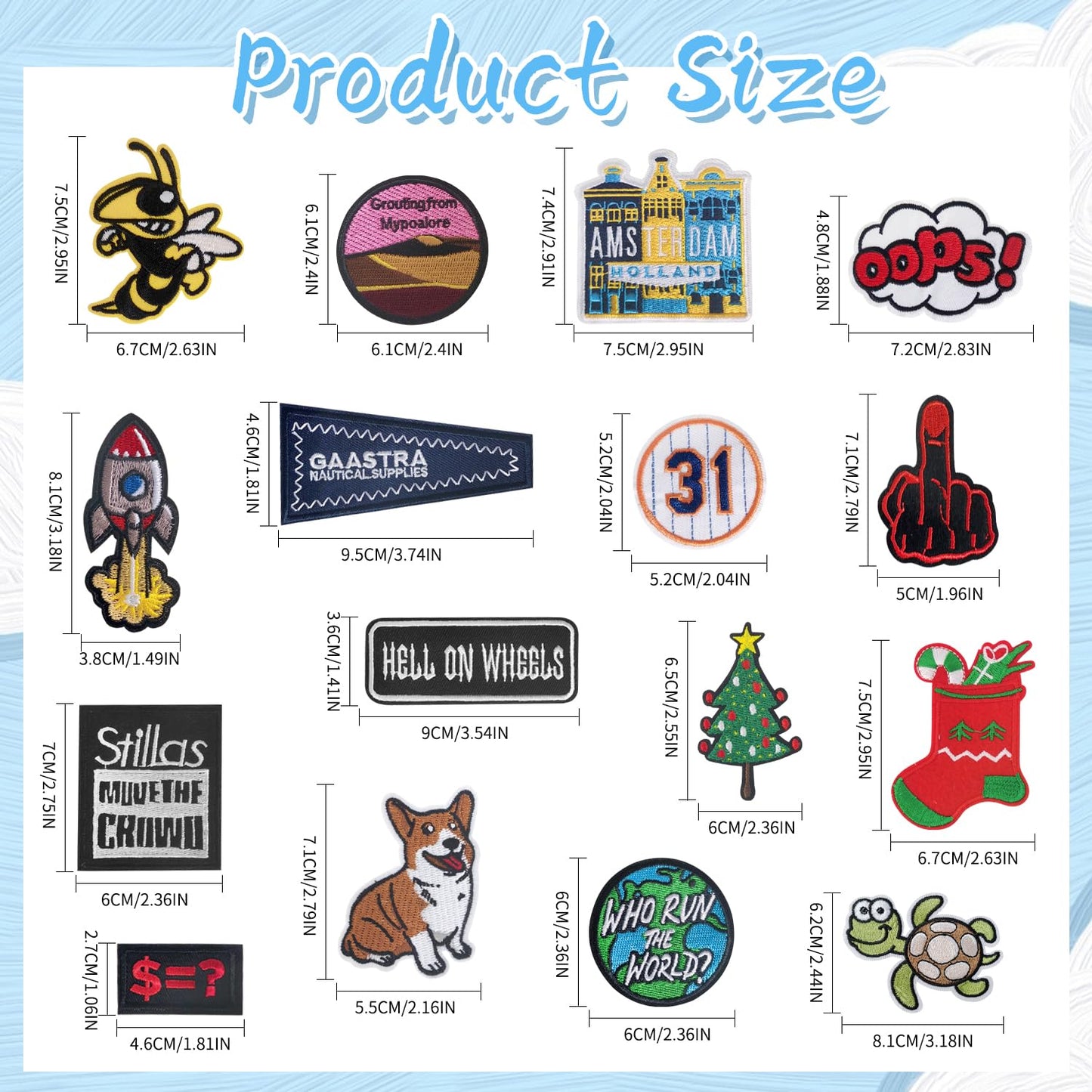 100Pcs Random Assorted Styles Embroidered Patches, Sew on/Iron on Patch Applique for Clothes, Dress, Hat, Jeans, DIY Accessories
