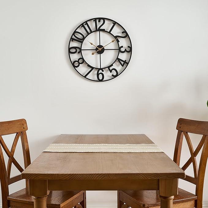 Alarmore 30 Inch Oversized Wall Clock, Battery Operated Silent Non Ticking Black Metal Wall Clocks for Living Room Decor, Extra Large Decorative Clock for Home, Office, Farmhouse Vintage Style