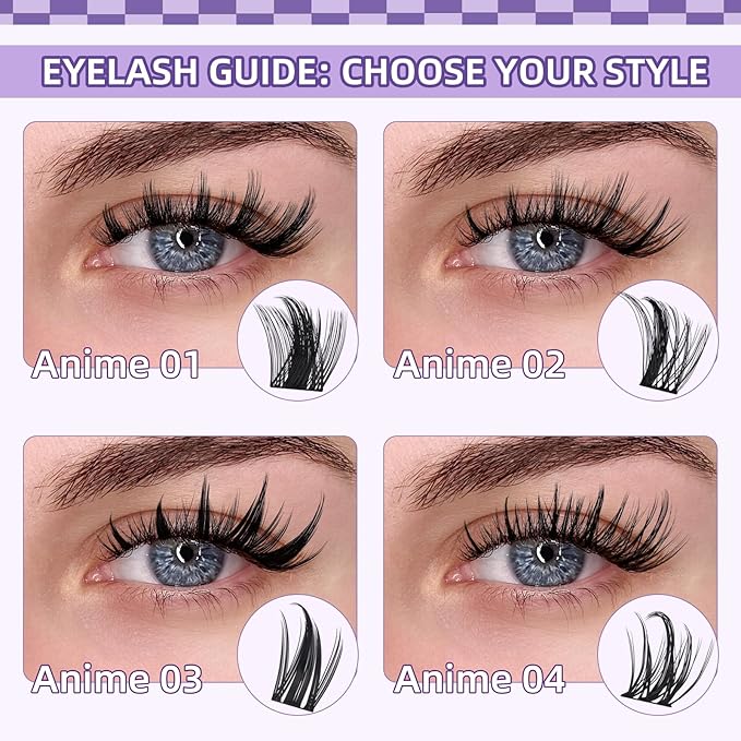 B&Q Manga Lashes Clusters Anime Lashes 8-18mm Mixed 120pcs Eyelash extension Manga Style Lash Feature Side Spike Cat Eye Eyelash Clusters Perfect Choice for Beginners at Home (Lash-Anime 04)