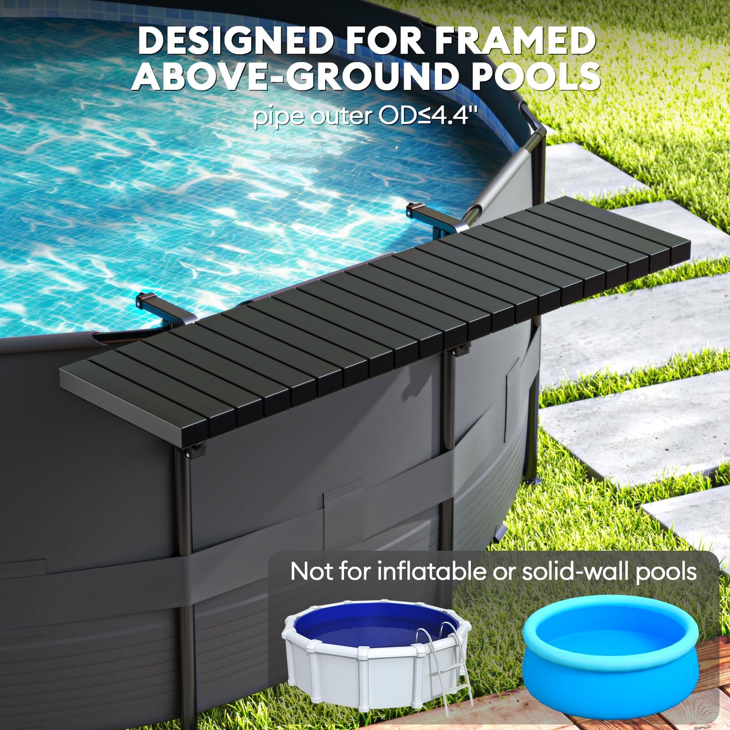 Pool Bar for Above Ground Pools, Stable Poolside Drink & Snack Table Supports Up to 110 lbs, Large Heavy-Duty Metal Poolside Bar Fits ≤4.4” Rails for Framed Round & Oval Pools, Ideal for Pool Parties