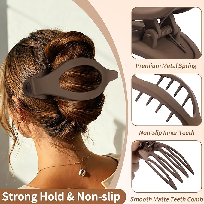 5.5 Inches Extra Large Flat Hair Clips for Women, 4 Pack XL Big Claw Clips for Thick Hair, Oversized Matte Strong Hold Non-slip Flat Claws, Neutral Colors