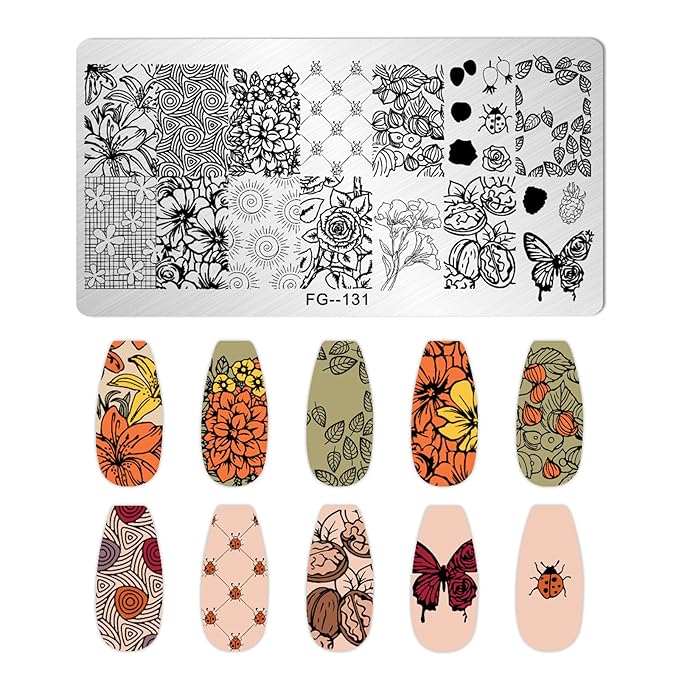 AddFavor Nail Stamper Kit 7pcs Nail Stamping Plates Flower Geometric Mandala Animal Image Nail Stencils with 2 Stamp and 2 Scraper for Home Salon Manicure Design Supplies Tools
