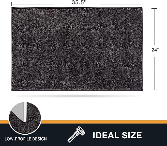 PURRUGS Dirt Trapping Door Mat 24" x 35.5", Non-Slip Machine Washable Entryway Rug, Dog Doormat, Indoor Front Door Mat, Super Absorbent Entry Rug for Muddy Shoes & Paws, Charcoal
