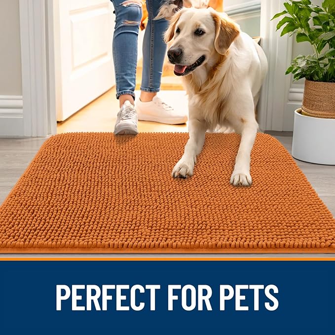 OLANLY Dog Door Mat for Muddy Paws 45x27, Absorbs Moisture and Dirt, Absorbent Non-Slip Washable Doormat, Quick Dry Chenille Mud Mat for Dogs, Entry Indoor Entryway Carpet for Inside Floor, Clay