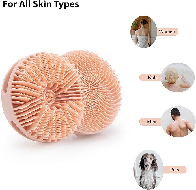 2 Pack Silicone Exfoliating Body Scrubber, Silicone Body Brush, Soft Silicone Loofah for Sensitive Skin, Shower Head Massager, Easy to Clean, Lathers Well(Pink&Black)