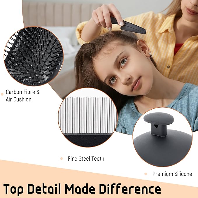 Belongtous Dandruff Lice Flea Hair Brush Comb Set, 3 In 1 Professional Nit Comb Kit, Massage Paddle Brush Scalp Massager for Hair Growth, Shower Detox Head Massage Tool Women Men Kids