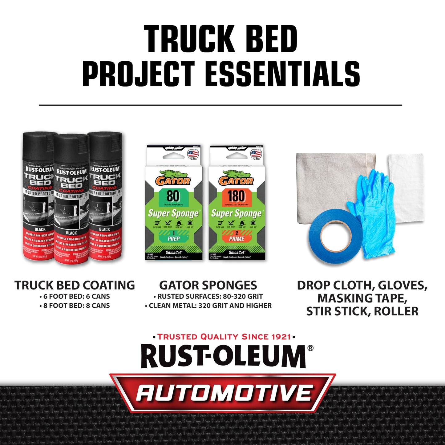 Rust-Oleum 248914-6PK Stops Rust Truck Bed Coating Spray Paint, 15 oz, Black, 6 Pack