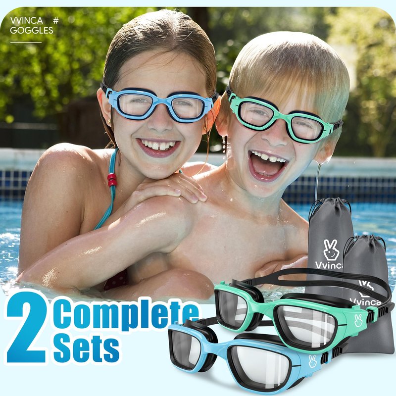 Vvinca Kids Swim Goggles, Swimming Goggles for Toddlers Kids 3-14 Anti-Fog UV Protection No Leak Pool Glasses for Boys Girls