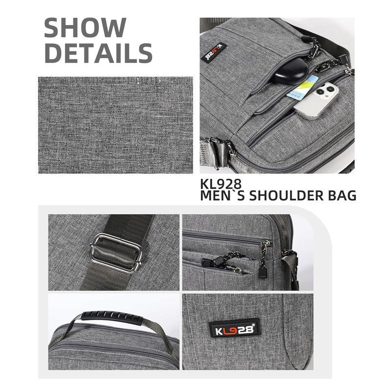 KL928 Men's Messenger Bag - Crossbody Shoulder Bags Travel Bag Man Purse Casual Sling Pack for Work Business(Large Version,Grey)