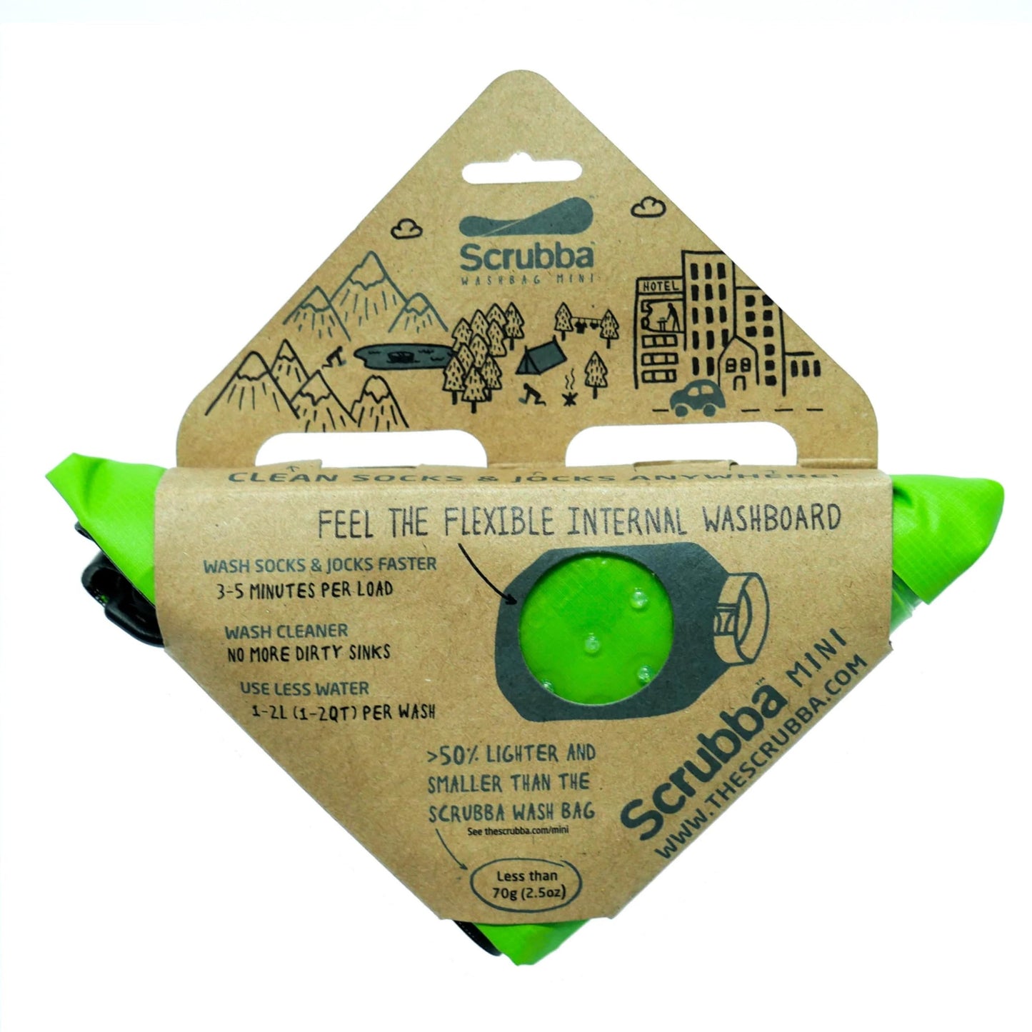 Scrubba MINI Wash Bag - Ultra-Compact Portable Washing Machine - Pocket-Size Clothes Washer for Travel, Camping & Hiking - Dry Bag & Laundry Essentials - Use with Detergent or Hand Soap - 3.0 oz.