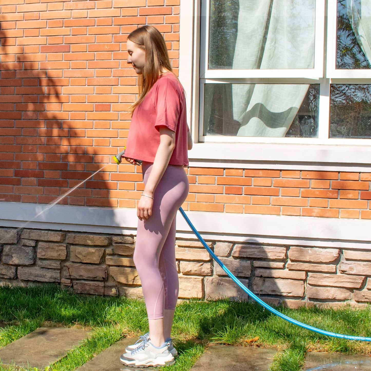 Fevone 75 ft Garden Hose No Kinking, Flexible Water Hose, Drinking Water Safe Hose, 5/8 Inner Diameter Hose, 3/4 Aluminum Fittings