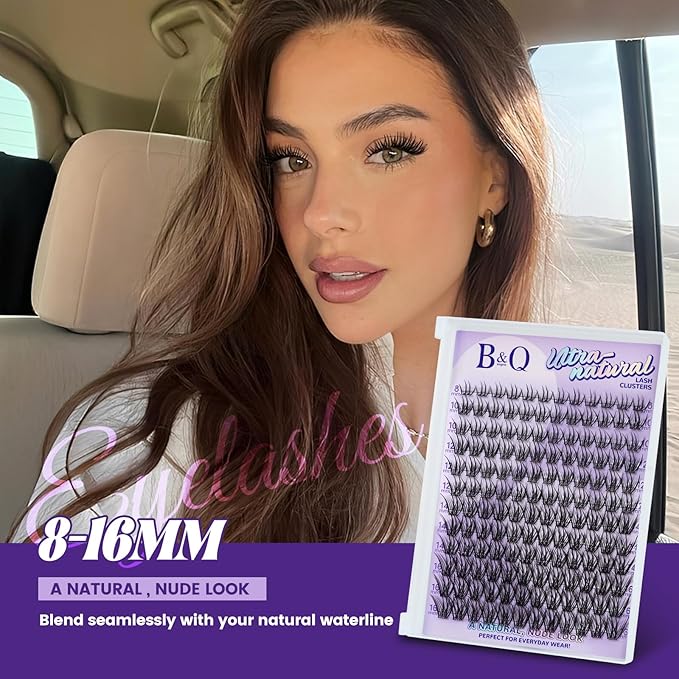 B&Q Natural Lash Clusters 06 - Cluster Eyelash Extensions, Pestañas Postizas Naturales Style Eyelashes Comfort Fit - Day-to-Night Natural Effect - Office & Date Ready For Effortless Beauty(8-16mix)