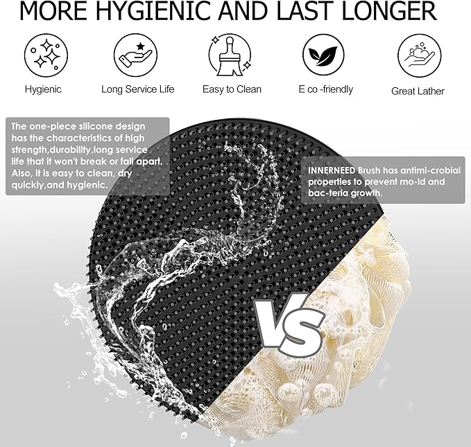 INNERNEED Food-Grade Soft Silicone Body Scrubber Shower Brush Handheld Cleansing Skin Brush, Gentle Exfoliating and Lather Well (Pack of 3)