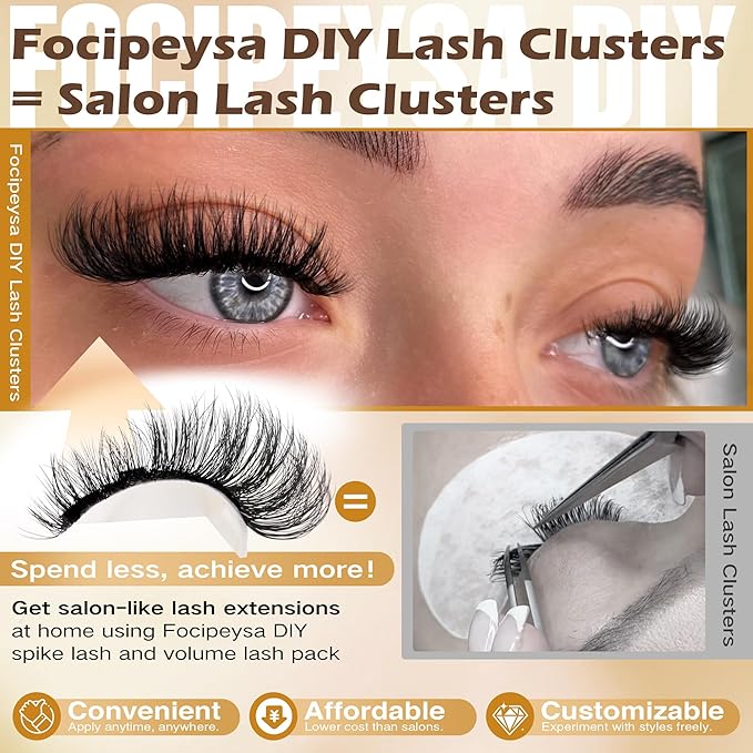 Focipeysa Eyelash Extension Kit, 200pcs 80D Mink Fur False Eyelashes, 10-18mm DIY Lash Clusters, Matte Black, Vegan, Cruelty Free, Includes Lash Bond & Remover, Tweezers