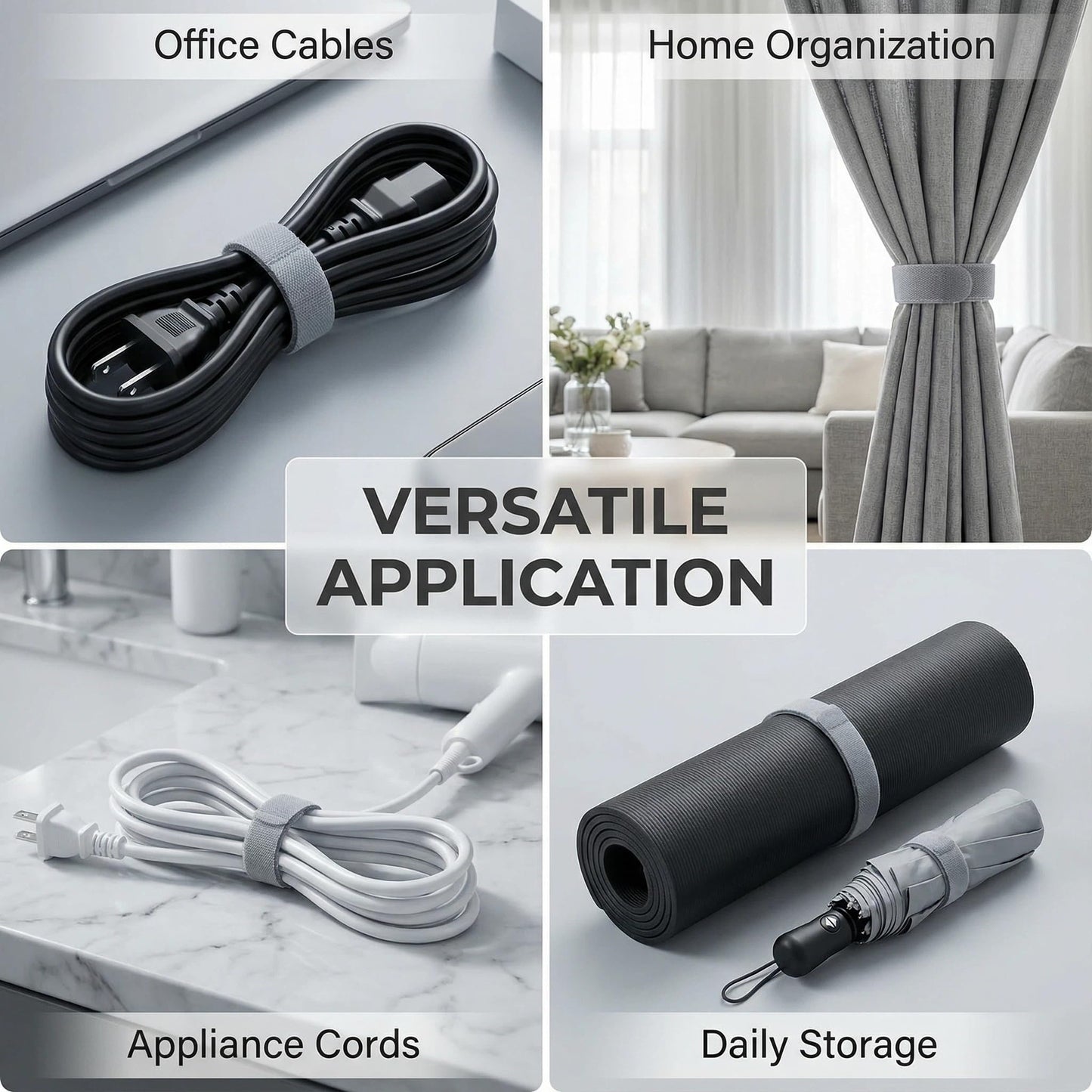 Cable Ties Adjustable and Reusable, 5M x 1.2CM Self-Gripping Hook and Loop Wire Organizer, Cord Management Kit for Home Office Computer Data Cables(Gray)