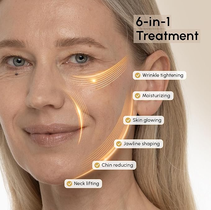 MAREE Chin Strap V Line Lifting Mask - 24K Gold Face & Neck Lift Tape Mask - Double Chin Strap for Sleeping - Neck Wrinkle Patches Reducer & Jawline Shaper for Firming, Tightening & Lifting - 10 PCS