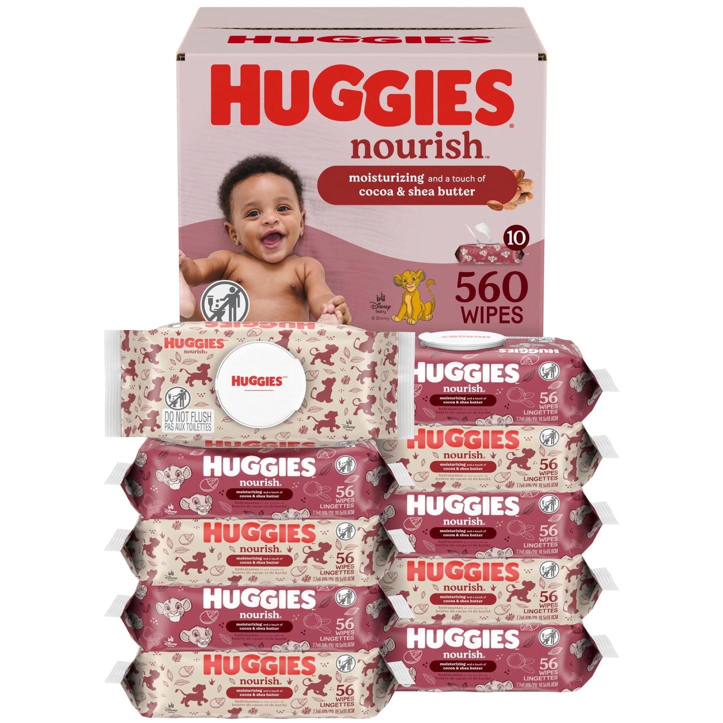 Huggies Nourish Scented Baby Wipes, 10 Push Button Packs (560 Wipes Total)