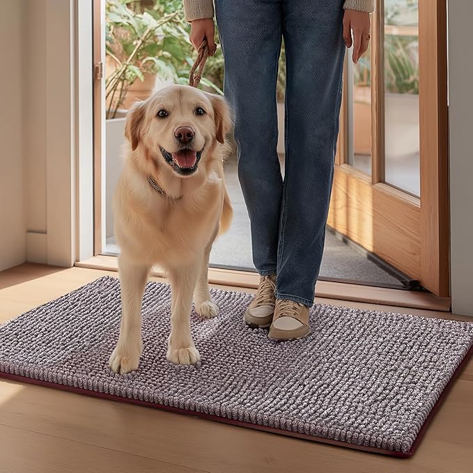 EHEYCIGA Super Absorbent Dog Door Mat for Muddy Paws 48x30 Inch Indoor, Front Doormat Outside Entrance, Quick Dry Chenille Washable Dog Crate Bed, Non-Slip Pet Rug Mud Mat Outdoor Entryway, Brown