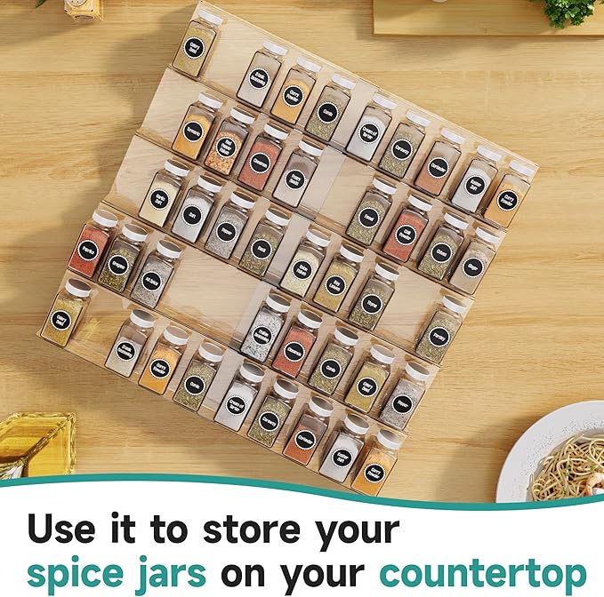 MIUKAA Acrylic Spice Drawer Organizer, 5 Tier - 10 Pack Seasoning Organizer for Drawer, Expandable From 13" to 26" Kitchen Drawer Spice Rack (Jars not Included)
